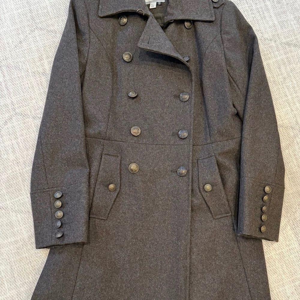 Nautical Elegant Gray Double-Breasted Women's Coat M